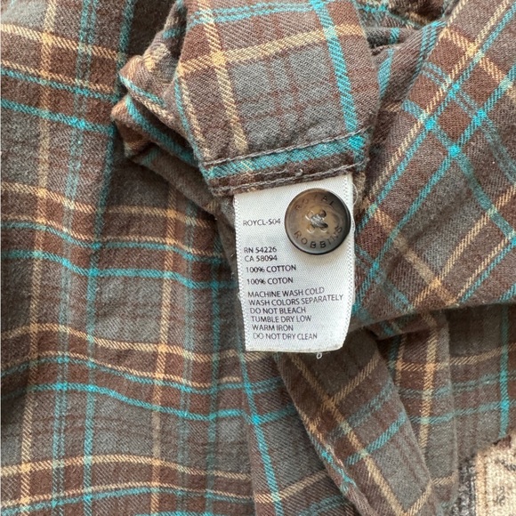 Royal Robbins Blue Brown Plaid Flannel Cotton Long Sleeve Button Down Large - Picture 5 of 5